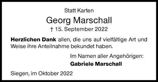 Traueranzeige von Georg Marschall von Siegener Zeitung