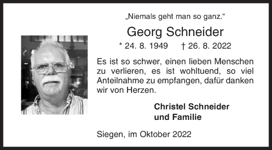 Traueranzeige von Georg Schneider von Siegener Zeitung
