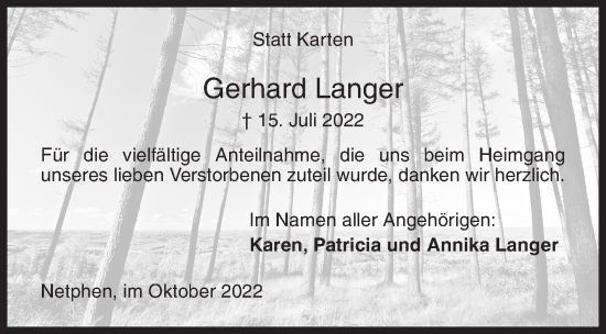 Traueranzeige von Gerhard Langer von Siegener Zeitung