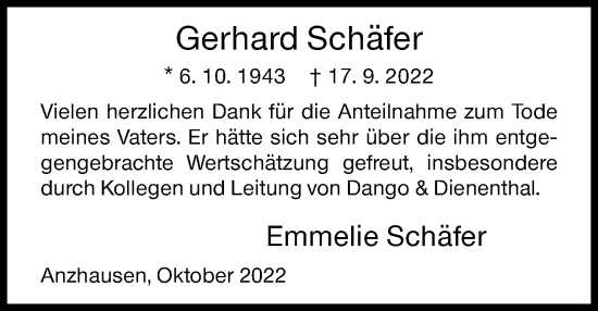 Traueranzeige von Gerhard Schäfer von Siegener Zeitung