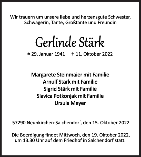 Traueranzeige von Gerlinde Stärk von Siegener Zeitung