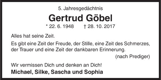 Traueranzeige von Gertrud Göbel von Siegener Zeitung