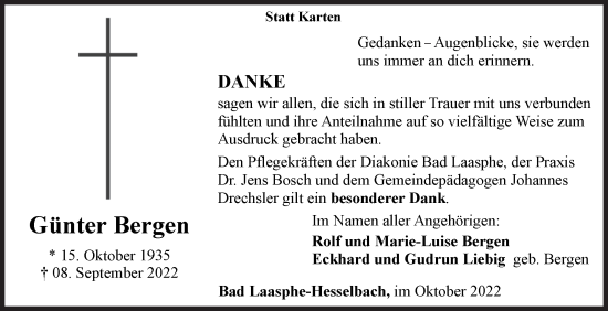 Traueranzeige von Günter Bergen von Siegener Zeitung
