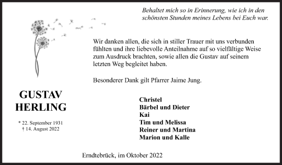 Traueranzeige von Gustav Herling von Siegener Zeitung