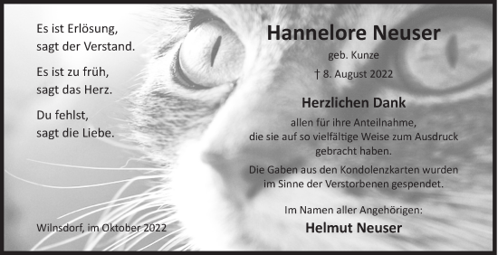 Traueranzeige von Hannelore Neuser von Siegener Zeitung