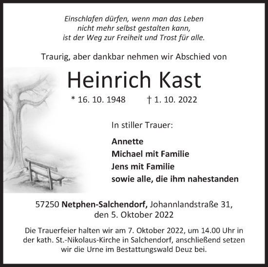 Traueranzeige von Heinrich Kast von Siegener Zeitung
