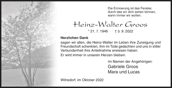 Traueranzeige von Heinz-Walter Groos von Siegener Zeitung