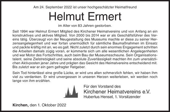 Traueranzeige von Helmut Ermert von Siegener Zeitung