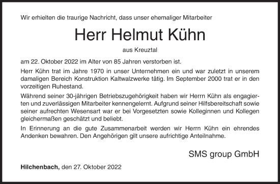 Traueranzeige von Helmut Kühn von Siegener Zeitung