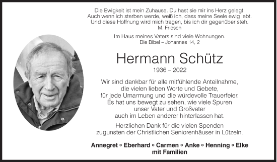 Traueranzeige von Hermann Schütz von Siegener Zeitung