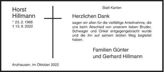 Traueranzeige von Horst Hillmann von Siegener Zeitung