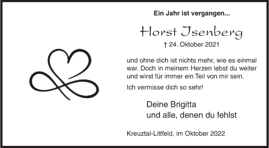 Traueranzeige von Horst Isenberg von Siegener Zeitung