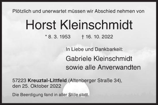 Traueranzeige von Horst Kleinschmidt von Siegener Zeitung