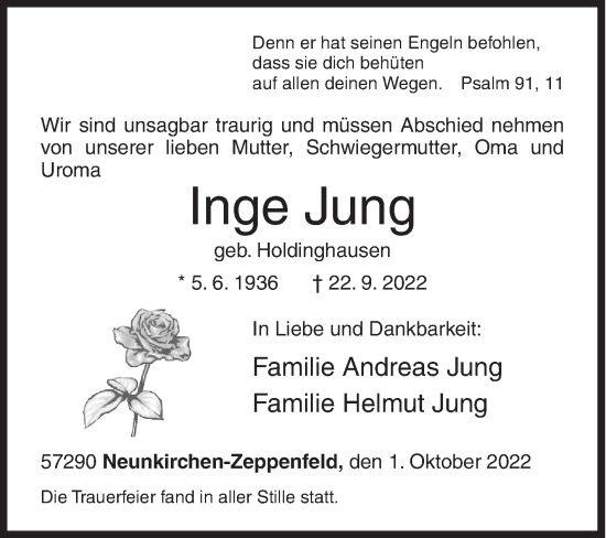 Traueranzeige von Inge Jung von Siegener Zeitung