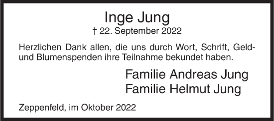 Traueranzeige von Inge Jung von Siegener Zeitung