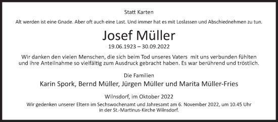 Traueranzeige von Josef Müller von Siegener Zeitung