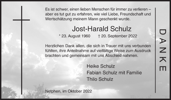 Traueranzeige von Jost-Harald Schulz von Siegener Zeitung