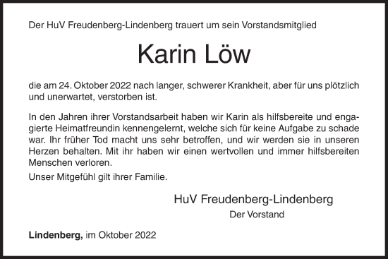 Traueranzeige von Karin Löw von Siegener Zeitung