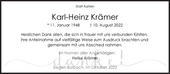 Traueranzeige von Karl-Heinz Krämer von Siegener Zeitung