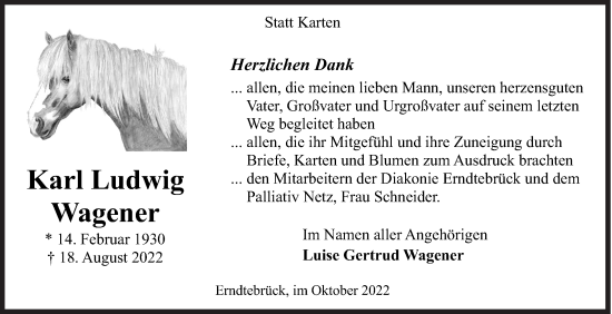 Traueranzeige von Karl Ludwig Wagener von Siegener Zeitung