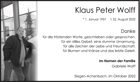 Traueranzeige von Klaus Peter Wolff von Siegener Zeitung