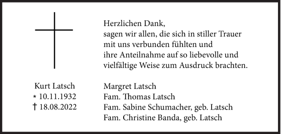 Traueranzeige von Kurt Latsch von Siegener Zeitung