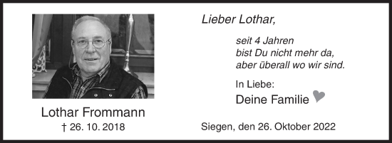 Traueranzeige von Lothar Frommann von Siegener Zeitung