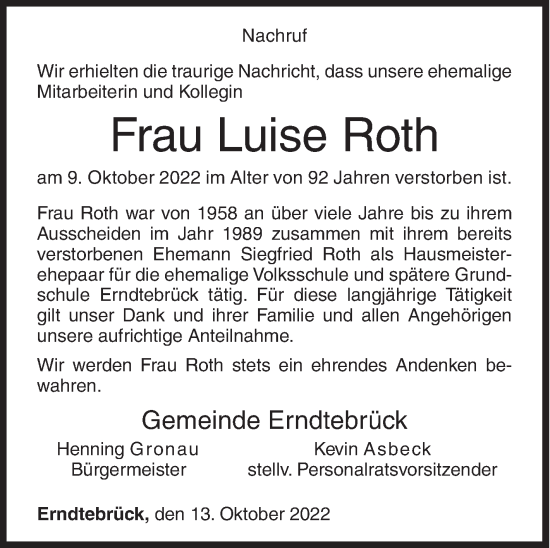 Traueranzeige von Luise Roth von Siegener Zeitung