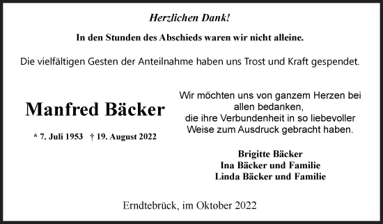 Traueranzeige von Manfred Bäcker von Siegener Zeitung