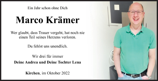 Traueranzeige von Marco Krämer von Siegener Zeitung