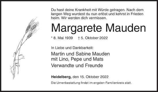 Traueranzeige von Margarete Mauden von Siegener Zeitung