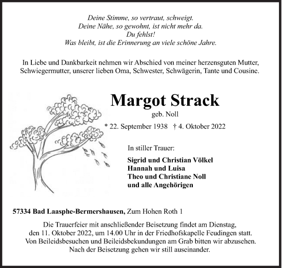 Traueranzeige von Margot Strack von Siegener Zeitung