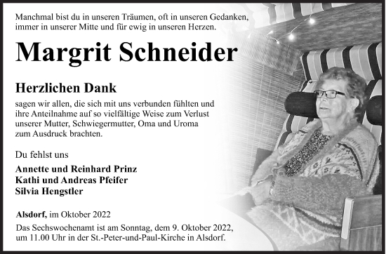 Traueranzeige von Margrit Schneider von Siegener Zeitung