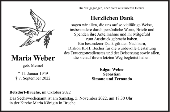 Traueranzeige von Maria Weber von Siegener Zeitung