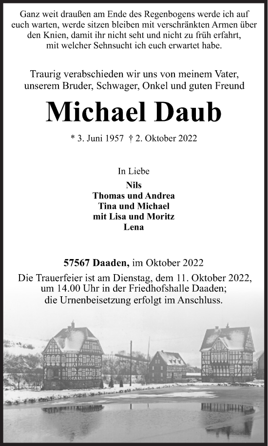 Traueranzeige von Michael Daub von Siegener Zeitung