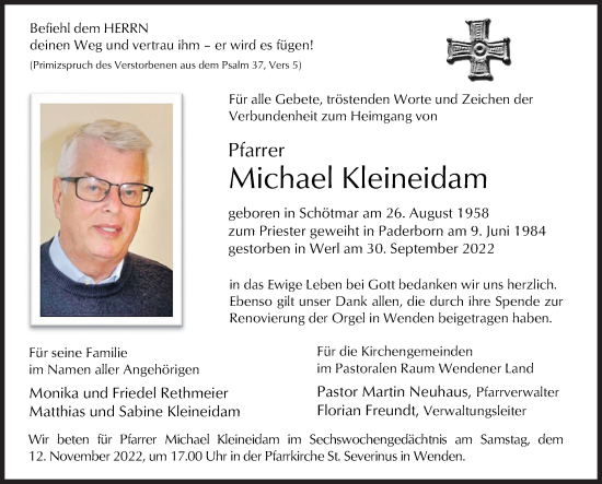 Traueranzeige von Michael Kleineidam von Siegener Zeitung
