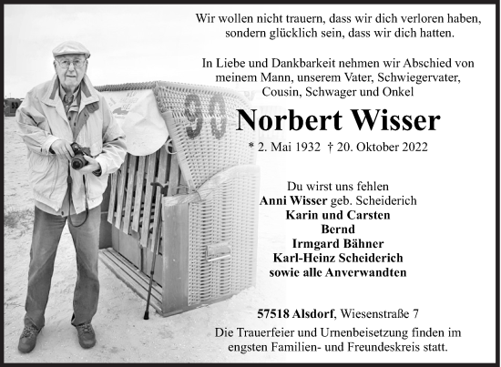 Traueranzeige von Norbert Wisser von Siegener Zeitung