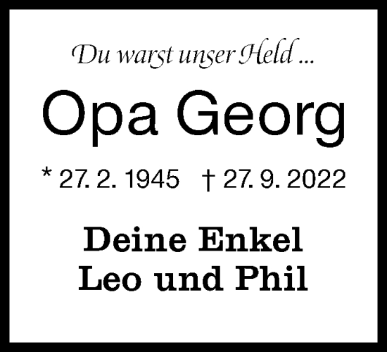 Traueranzeige von Opa Georg  von Siegener Zeitung