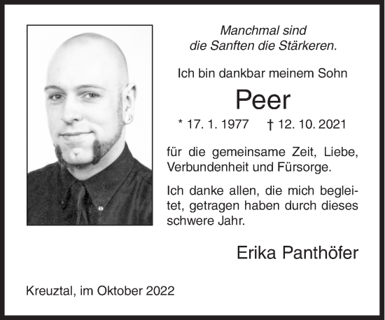 Traueranzeige von Peer  von Siegener Zeitung
