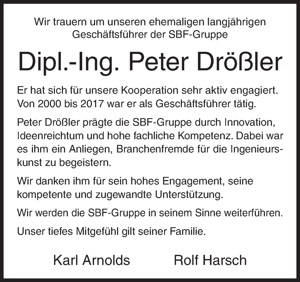  Traueranzeige für Peter Drößler vom 22.10.2022 aus Siegener Zeitung