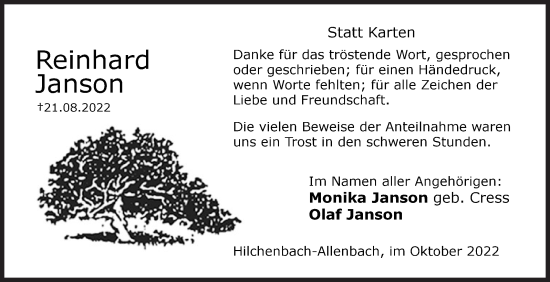 Traueranzeige von Reinhard Janson von Siegener Zeitung
