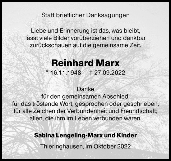 Traueranzeige von Reinhard Marx von Siegener Zeitung