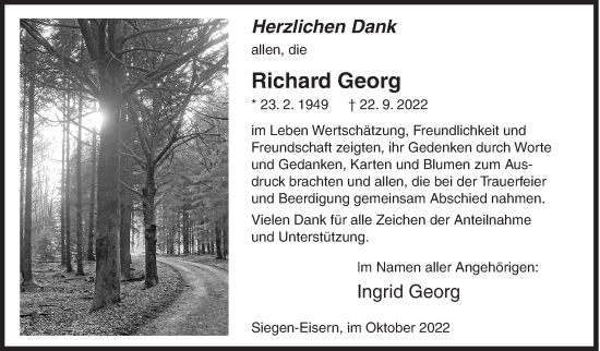 Traueranzeige von Richard Georg von Siegener Zeitung