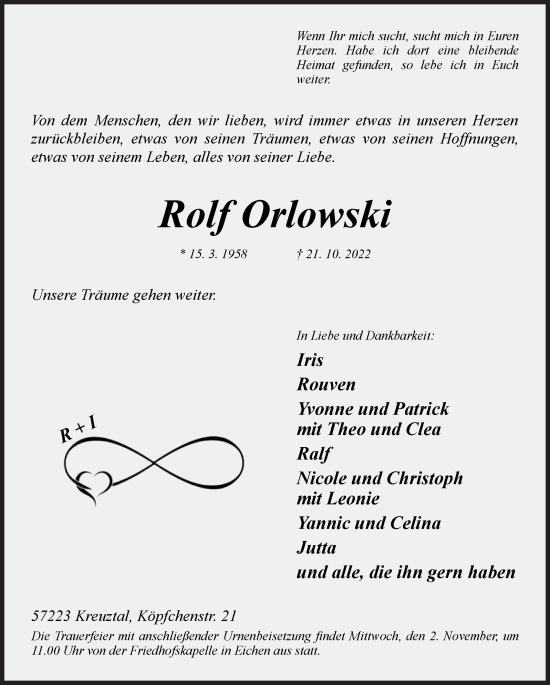 Traueranzeige von Rolf Orlowski von Siegener Zeitung
