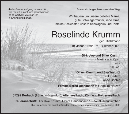 Traueranzeige von Roselinde Krumm von Siegener Zeitung