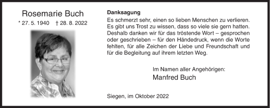 Traueranzeige von Rosemarie  Buch von Siegener Zeitung