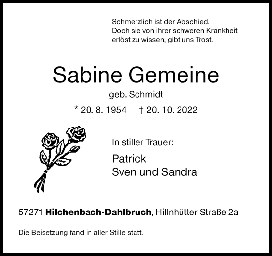 Traueranzeige von Sabine Gemeine von Siegener Zeitung