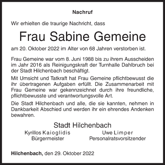 Traueranzeige von Sabine Gemeine von Siegener Zeitung