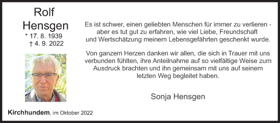 Traueranzeige von Sonja Hensgen von Siegener Zeitung
