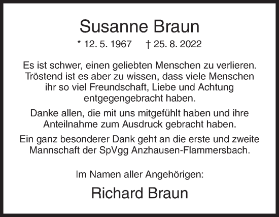 Traueranzeige von Susanne Braun von Siegener Zeitung